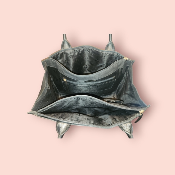 Tory Burch Ella Pebble Leather and Canvas Tote Large Shoulder Everyday Luxury - Picture 4 of 10